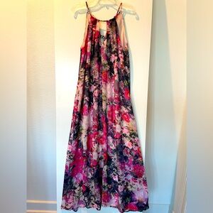 Sz 6: Maggy London: Halter Dress Pink Floral Midi Light Sheer Lined NWT NEW!